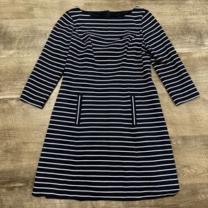 1901 White & Navy Striped Open Back Dress Size 10
